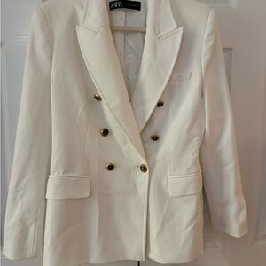 Zara Women's Double-Breasted Cream Blazer
